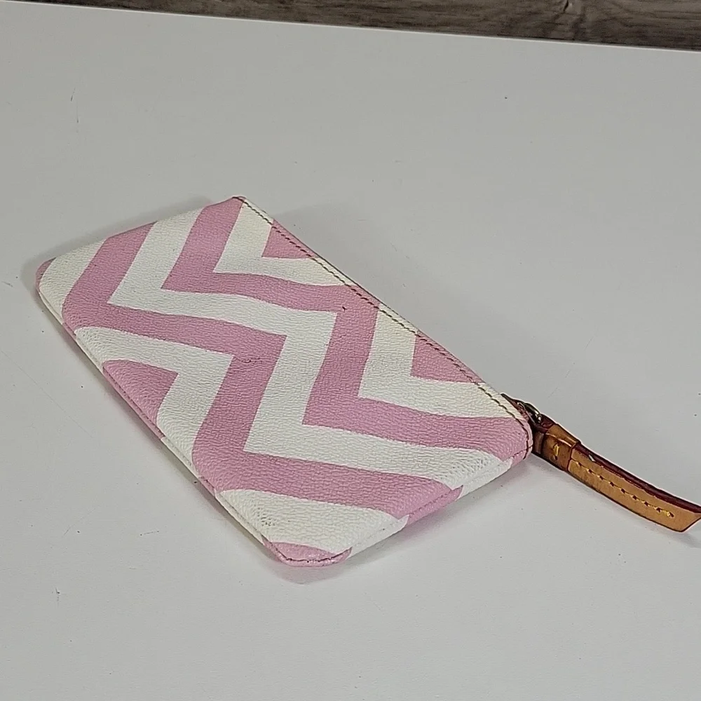 Dooney & Bourke Pink and White Chevron Leather  Wallet